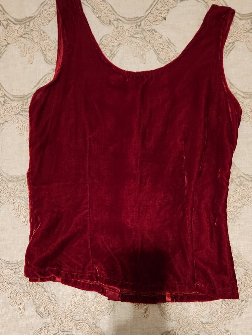 NY Collection Velvet Button-Front Camisole in Deep Red - Picture 3 of 3